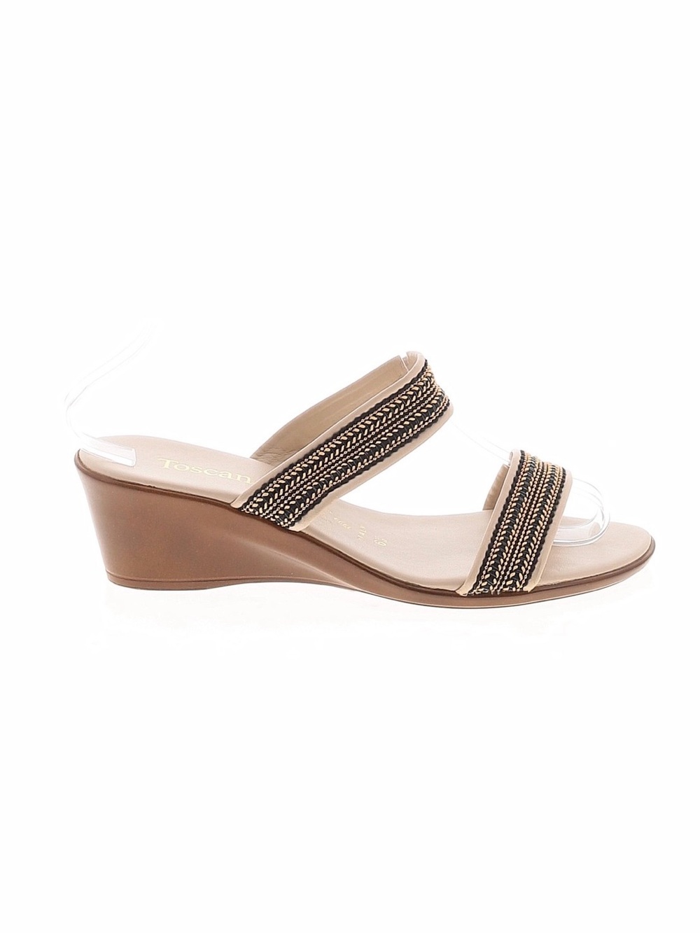 Italian Beige Braided Double-Strap Wedge Sandal